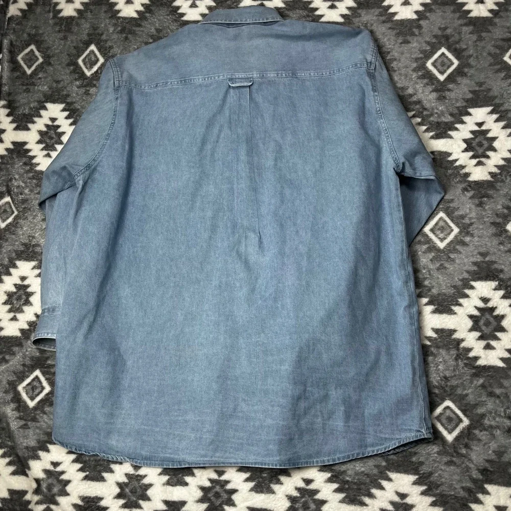 VTG Rattler Snake Embroidered Denim Shirt XL Blue Pine Island Rockabilly Work